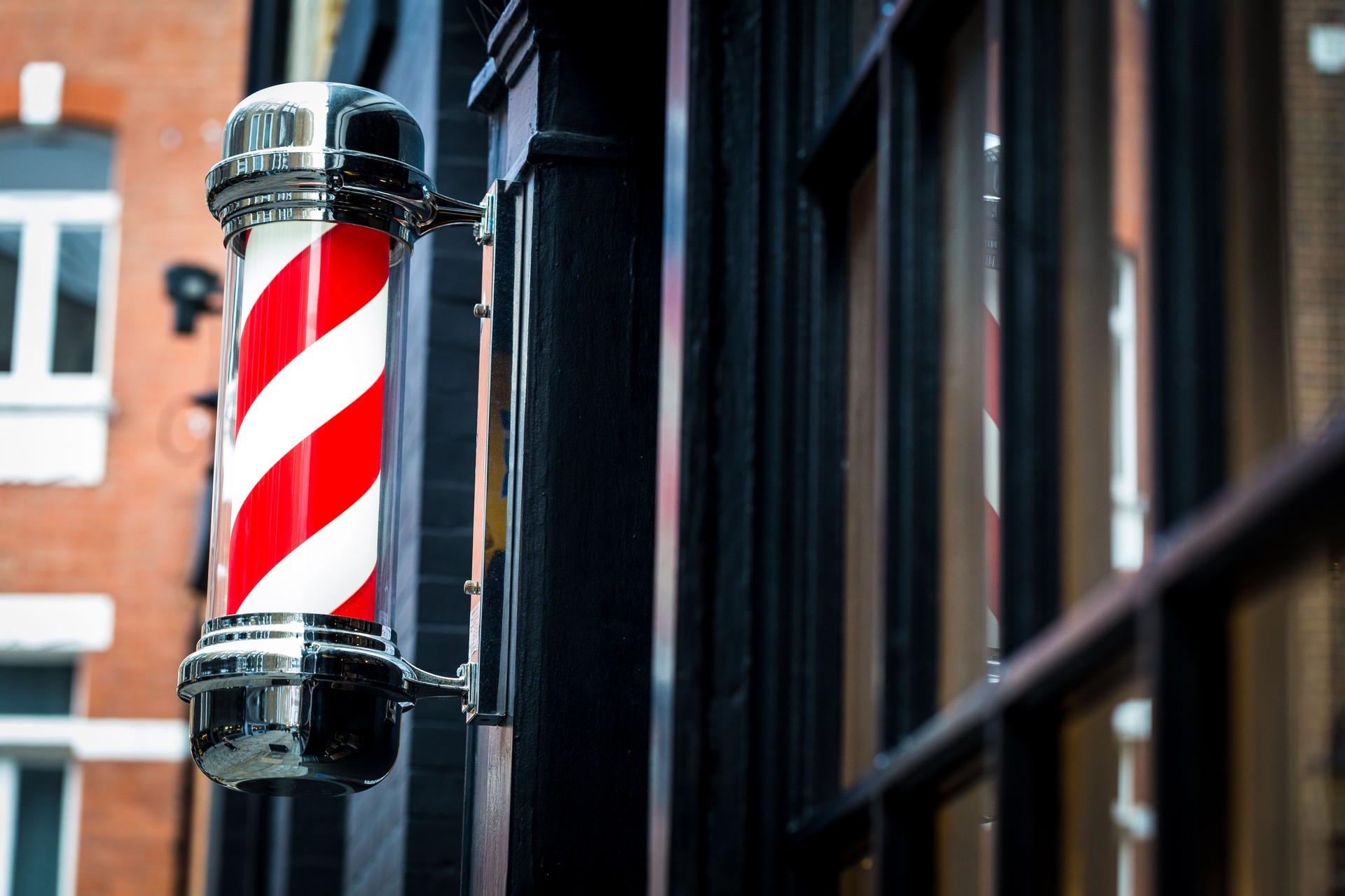 Barber shop exterior and barber pole