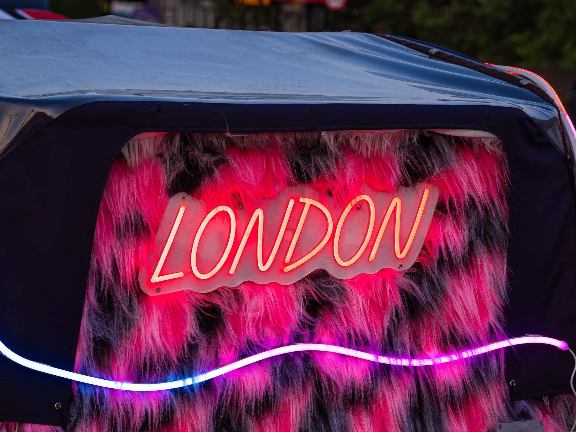 Neon LONDON Sign on Furry Background