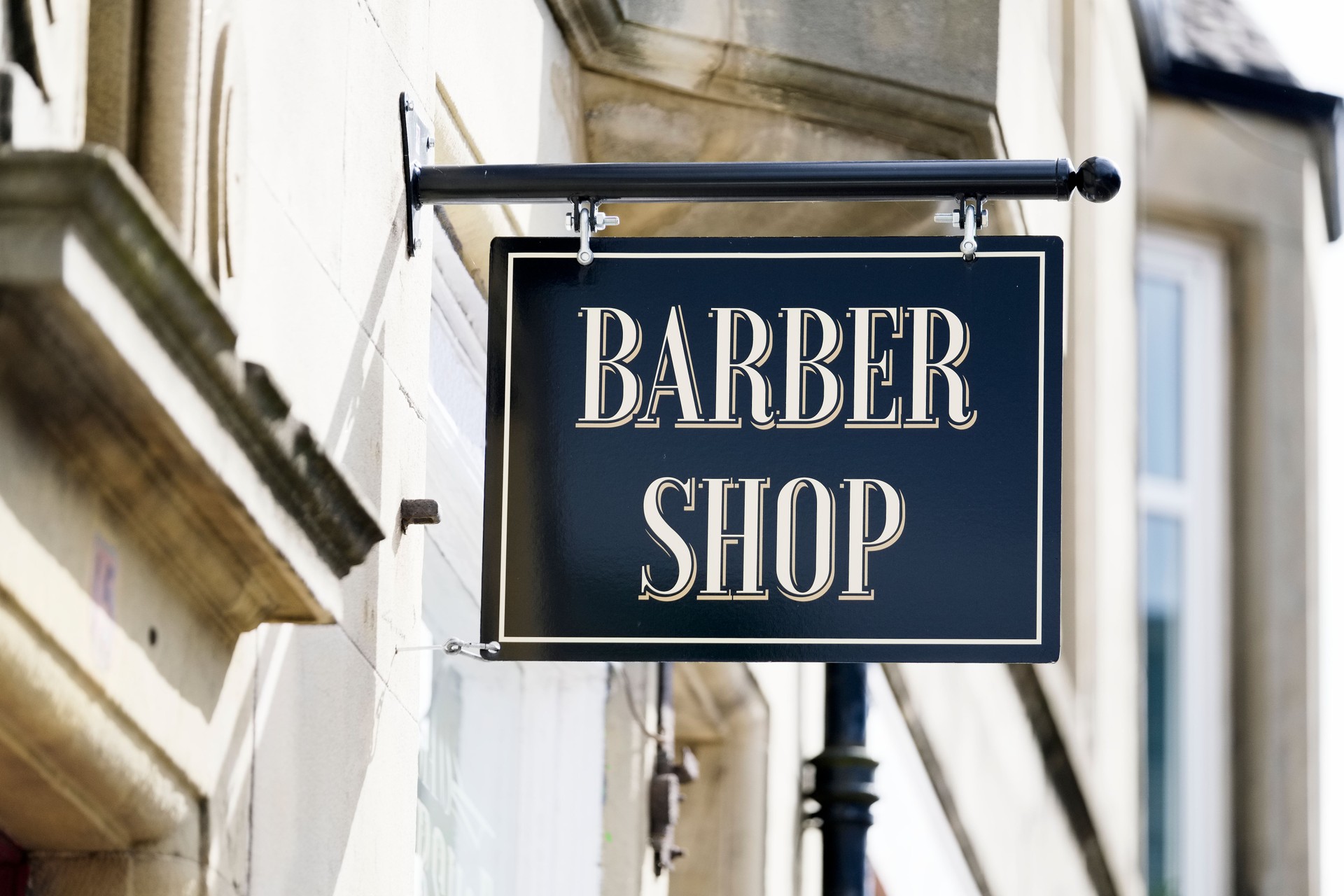 Barber sign at victorian hairdresser shop